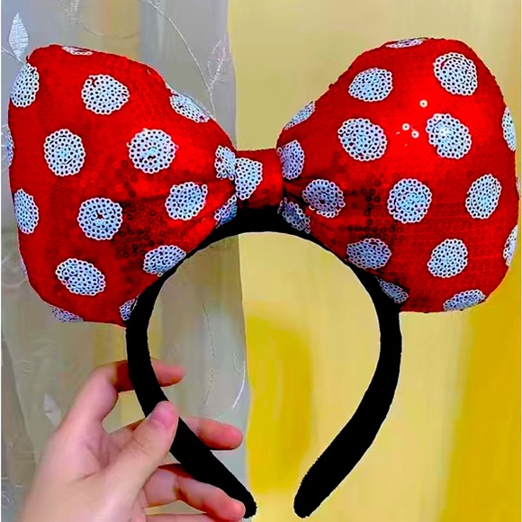 RED POLKA DOT SEQUINS BIG BOW HEADBANDS NWT - Picture 2 of 10